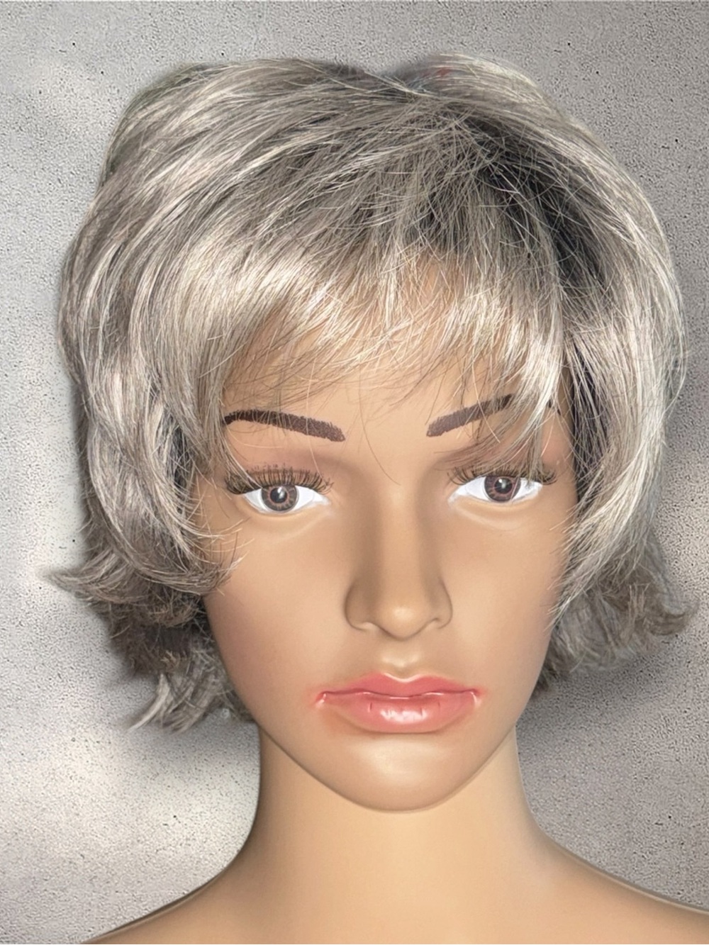 Gray Silver Rooted Short Layered Pixie Bob Wig 56/1B A2070